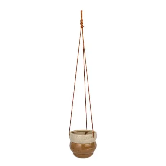 Hello Honey&reg; 5.6" Brown & Cream Hanging Stoneware Planter {1}