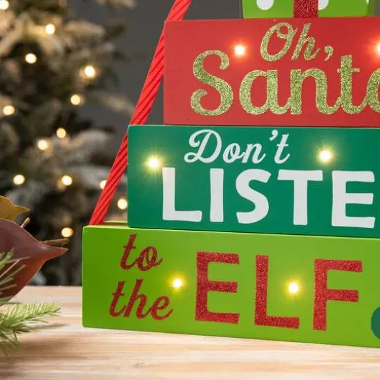 Glitzhome® 12" Lighted Wooden Christmas Gift Block Table Décor {6}