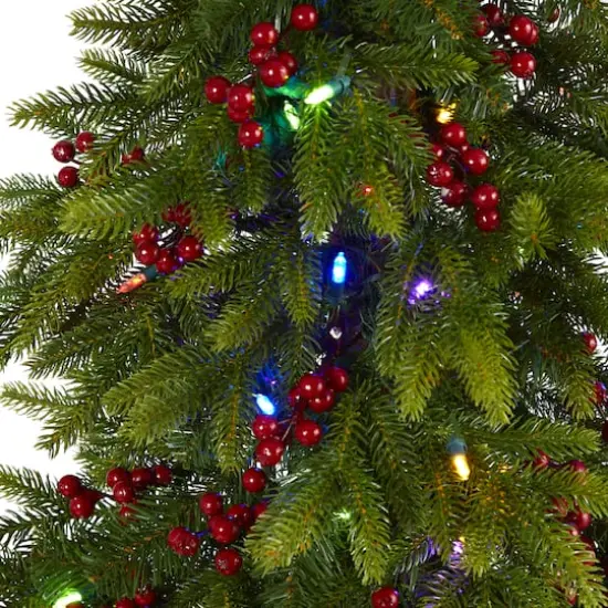 6ft. Pre-Lit Berries Victoria Fir Artificial Christmas Tree with Color Changing LED Lights {4}