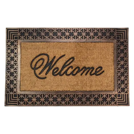 Gold & Natural Coir Welcome Doormat {1}