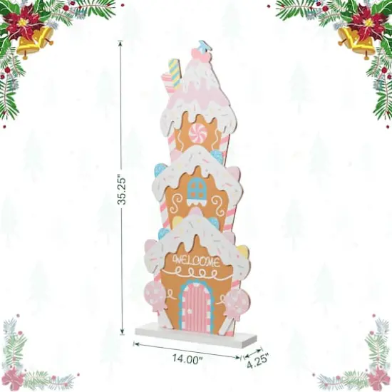 Glitzhome&reg; 35.25" Wooden Christmas Gingerbread House Porch Decor {9}