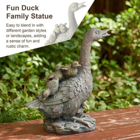 Glitzhome&reg; 15" Faux Bronze Duck Garden Statue {7}