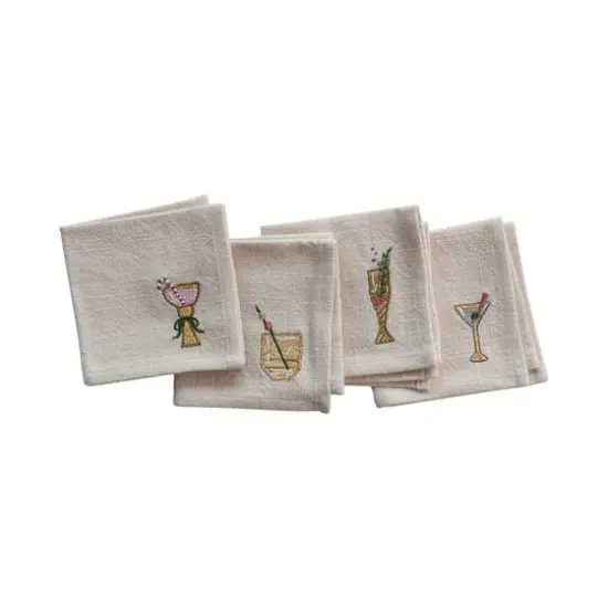 Hello Honey&reg; Multicolor Cotton Cocktail Napkin with Embroidered Holiday Cocktail Set {5}