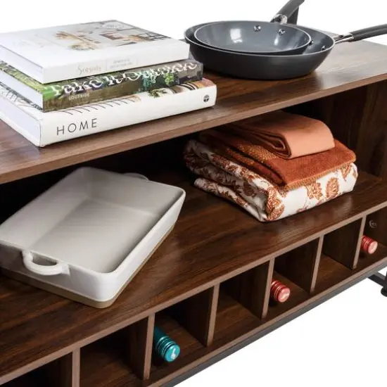 Honey Can Do Black & Walnut Multi-Purpose Kitchen Bakers Rack With Wine Storage {4}