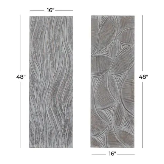 Set of 2 Grey Wood Modern Abstract Wall Decor, 16" x 48" {9}