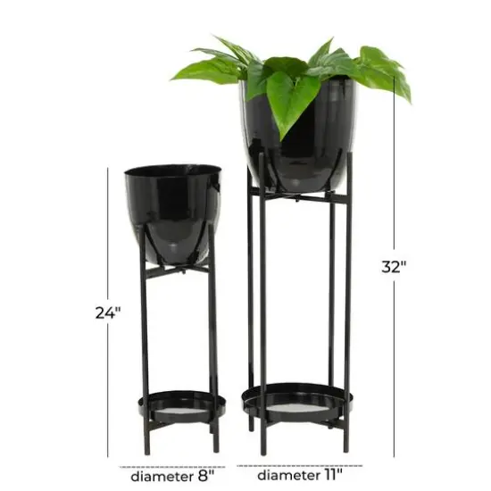 Black Metal Modern Planter, Set of 2" 32", 24" {7}