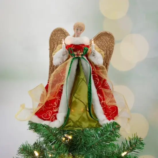 12" Lighted Red & Green Angel with Wings Christmas Tree Topper, Clear Lights {3}