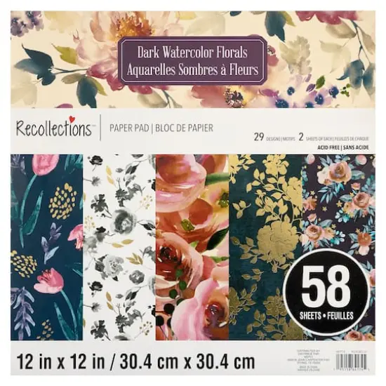 Dark Watercolor Florals Paper Pad by Recollections&trade;, 12" x 12" {1}