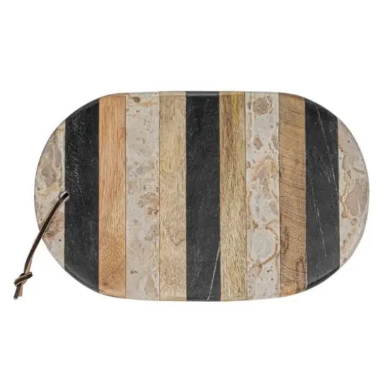 Hello Honey&reg; Multicolor Marble & Mango Wood Cheese Board Set with Knife {8}