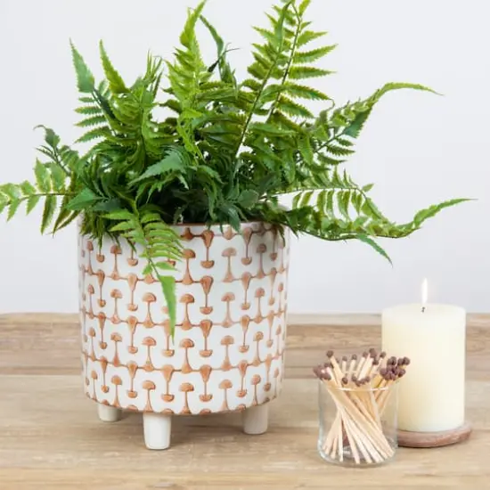Hello Honey&reg; 8" Footed Stoneware Planter with Abstract Print Rust {3}