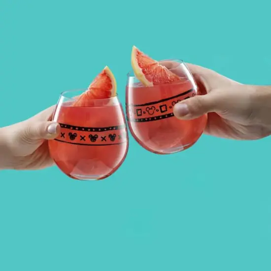 JoyJolt&reg; Disney&reg; 15oz. Geo Picnic Mickey Mouse Stemless Wine Glass Set, 4ct. {4}