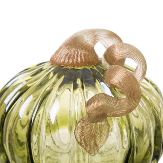 Glitzhome&reg; 6" Green & Amber Crackle Glass Short Pumpkin, 2ct. {5}