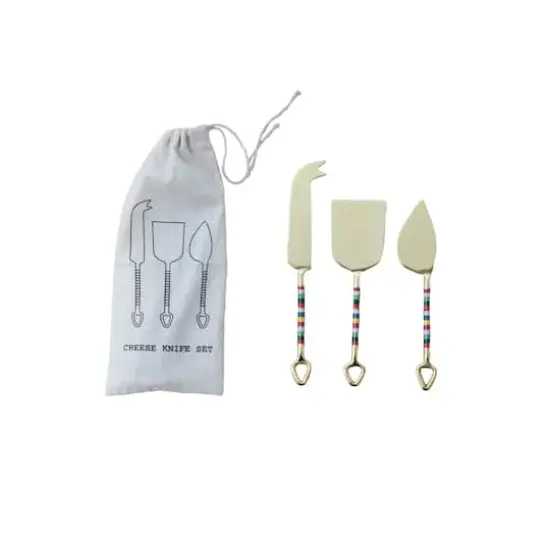 Hello Honey&reg; Gold & Multicolor Stripes Stainless Steel Cheese Server Set {1}
