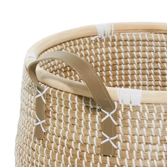 Natural Wheat Beige Round Contemporary Storage Basket Set {4}