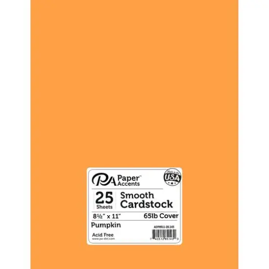 PA Paper&trade; Accents 8.5" x 11" 65lb. Smooth Cardstock, 25 Sheets Pumpkin {1}