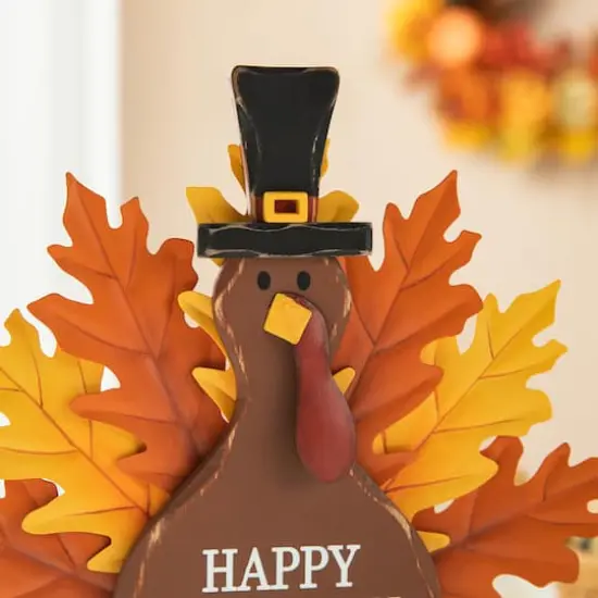 Glitzhome&reg; 12.25" Thanksgiving Wood & Metal Turkey Table D&eacute;cor {5}