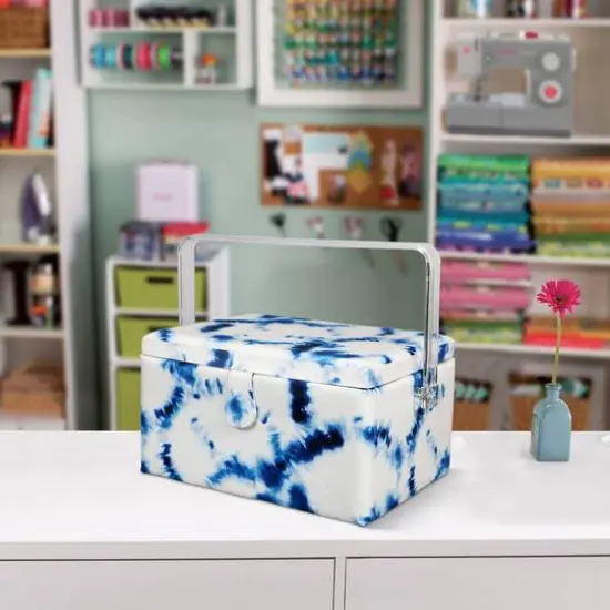 SINGER&reg; Large Blue & White Tie Dye Print Sewing Basket with Sewing Kit {7}