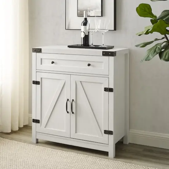 Walker Edison Brushed White Farmhouse Barn Door Accent Cabinet {4}