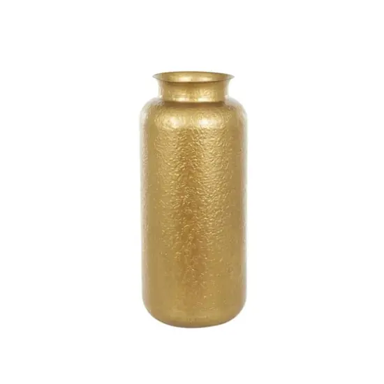 Gold Metal Tall Textured Hammered Floor Vase {5}