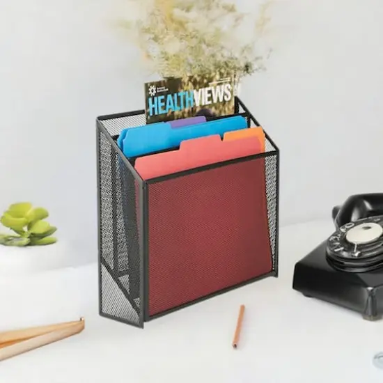 Mind Reader Black 3-Tier Jumbo Metal Mesh File Holder, Desktop File Box, Magazine & Document Organizer {9}