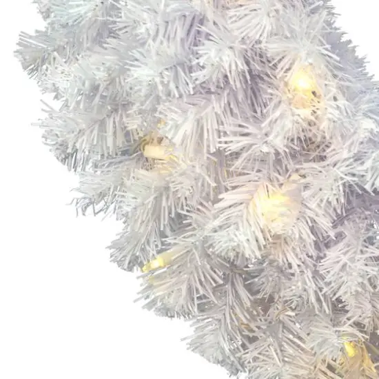 24" Warm White LED Crystal White Spruce Wreath {3}