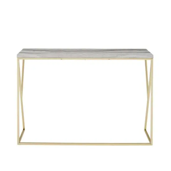 Walker Edison Gray Faux Vein Cut Marble/Gold Geometric Side Entry Table {7}