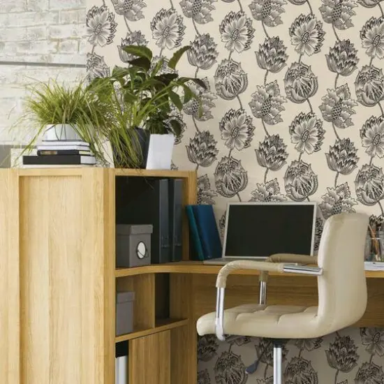 RoomMates Batik Jacobean Peel & Stick Wallpaper Taupe and Black {5}
