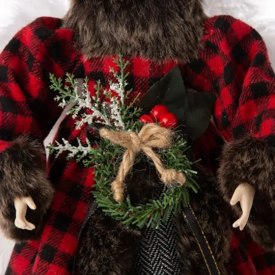 Glitzhome&reg; 16" Red Plaid Faux Fur Angel Tree Topper {5}