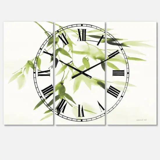 Designart 'Simplist Bamboo Leaves I Lake House Multipanel Wall Clock {1}