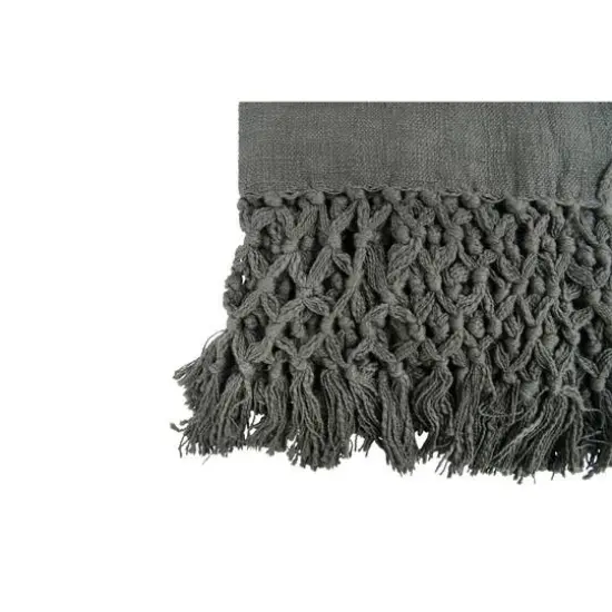 Hello Honey&reg; Charcoal Woven Cotton Throw Blanket with Crochet & Fringe {4}