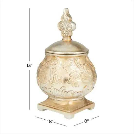 13" Gold Round Traditional Decorative Jar {9}