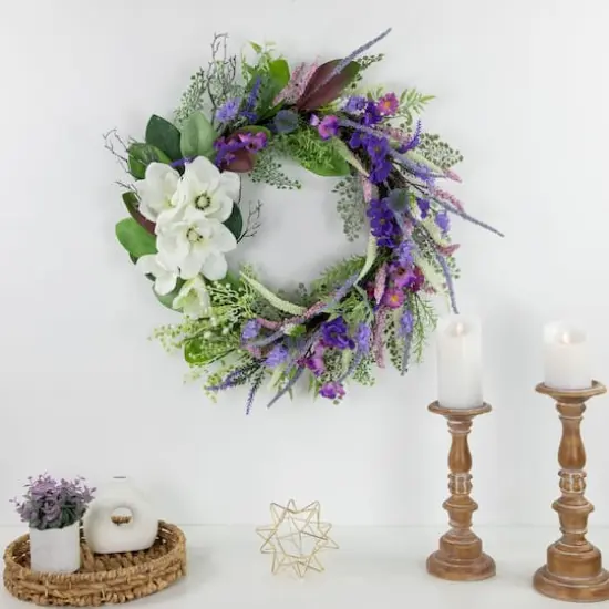 24" Mixed Wildflowers & Magnolias Wreath {5}
