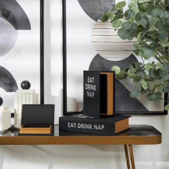 Black Eat Drink Nap Linen Storage Book Box Set {9}