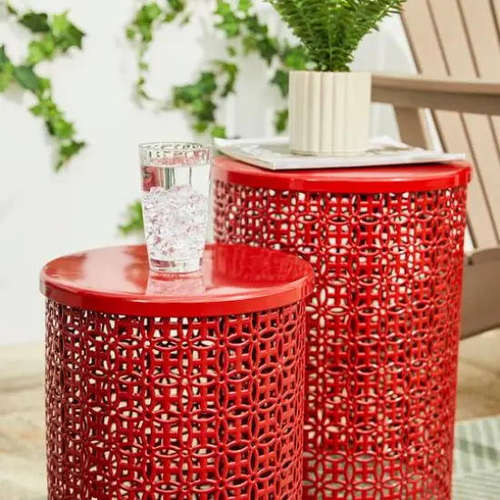 Glitzhome&reg; Multi-Functional Metal Accent Table Set Red {7}