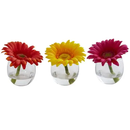 4" Daisy Artificial Arrangement in Glass Vase Set {1}