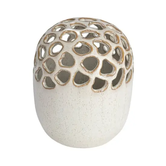 Hello Honey® 7.5" Cream Stoneware Flower Frog Vase with Reactive Glaze {1}
