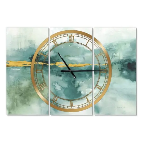 Designart Blue Watercolor Impression With Gold Multipanel Wall Clock {1}