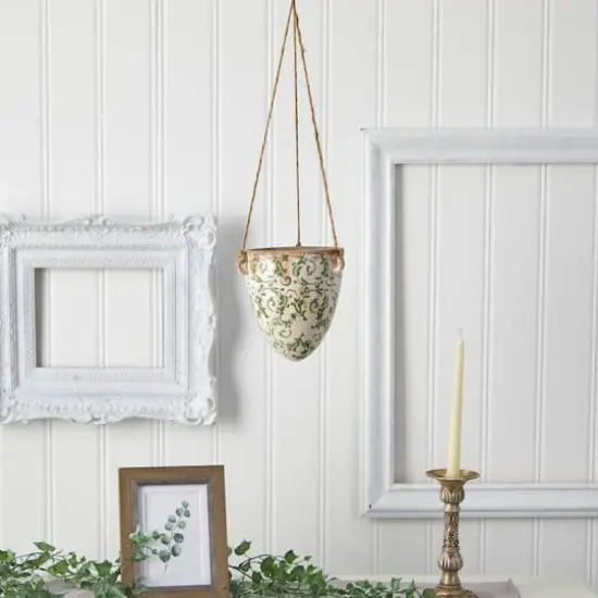 24" Green Tuscan Hanging Ceramic Scroll Planter {4}