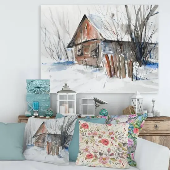 Designart - Old Abandoned Wooden House In Winter Picture - Traditional Canvas Wall Art Print {3}