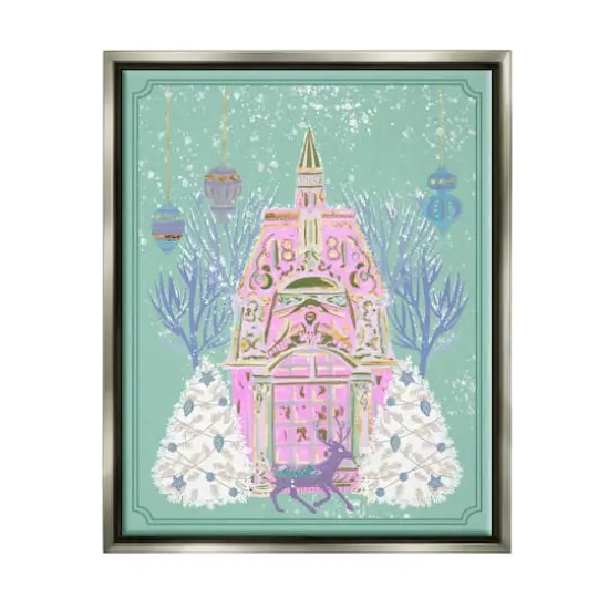 Stupell Industries Pastel Holiday Snowy Architecture Gold Framed Floater Canvas Wall Art Gray {1}