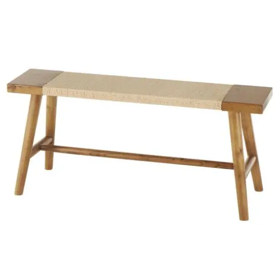 40" Brown Wood Handmade Traditional Home Bench with Rope Wrapped Seat {7}