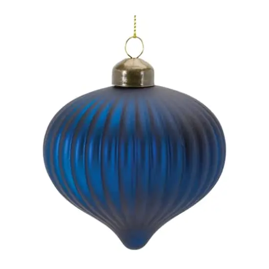 Ribbed Blue Glass Onion & Bell Ornament Set {5}