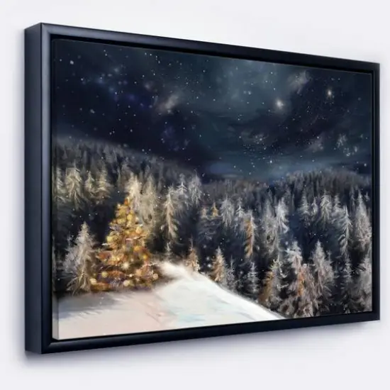 Designart - Night Forest Christmas Tree - Landscape Framed Canvas Art Print Black {2}