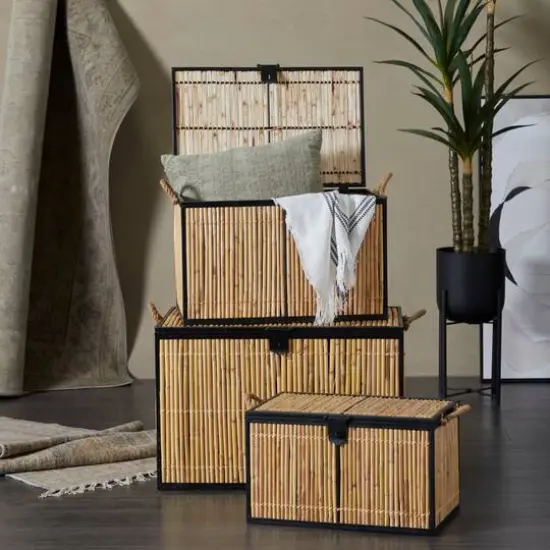 Light Brown Rattan Handmade Nesting Trunk Set of 3 25", 21", 18" {8}