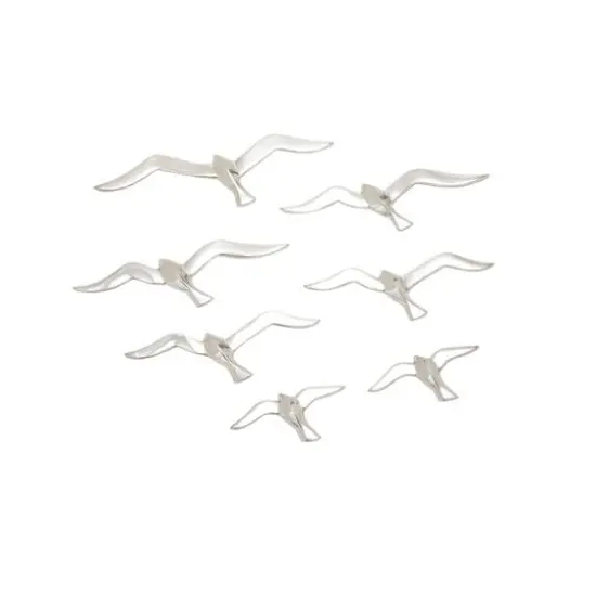 Set of 7 Silver Aluminum Coastal Birds Wall Decor, 16" x 4" {1}