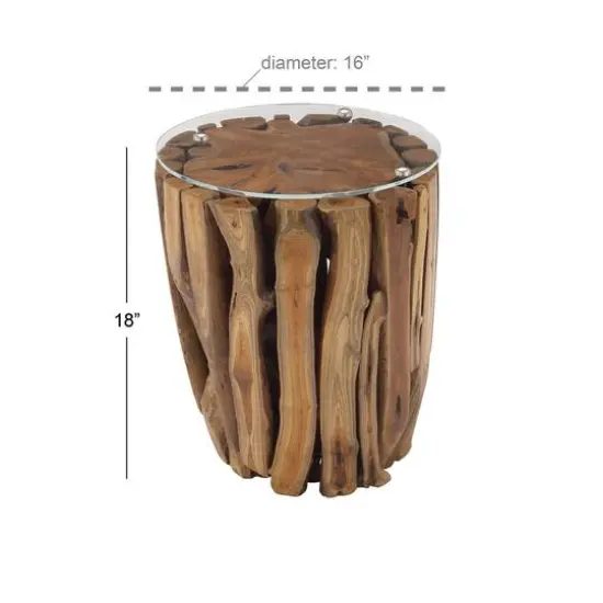 18" Brown Rustic Teak Wood Accent Table {7}