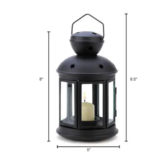 9.5" Black Colonial Candle Lantern {4}