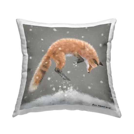 Stupell Industries Jumping Fox Snowy Winter Scene Throw Pillow {1}