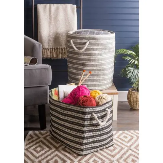 DII&reg; Large Gray Basketweave & White Stripe Rectangle Paper Basket {5}