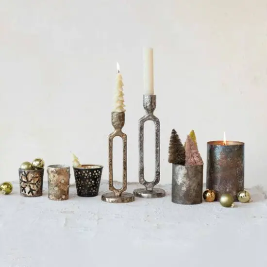 Hello Honey&reg; 11" Oxidized Silver Finish Tall Aluminum Taper Candleholder {4}